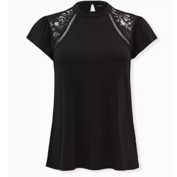 Torrid Studio Crepe Jersey Mock Neck Lace Inset Top NWT size 4x - Picture 1 of 7